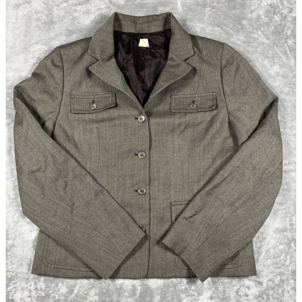 J Crew Blazer Womens 12‎ Brown Wool Four Pocket Button Front Lined Office Career